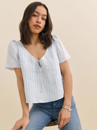 Reformation Mayla Linen Top In Swan Stripe