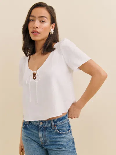 Reformation Mayla Tie Keyhole Linen Top In White