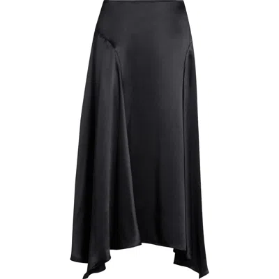 Reformation Mccall Handkerchief Hem Silk Skirt In Black