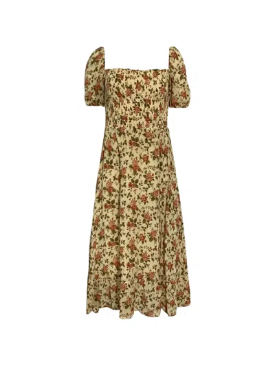 Pre-owned Reformation Meadow Floral Midi Dress In Neutral