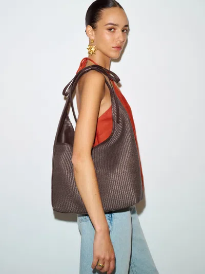Reformation Medium Vittoria Tote Bag Brown Leather In White
