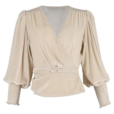 Reformation Mela Peplum Wrap Top In Cream Velvet In Neutral
