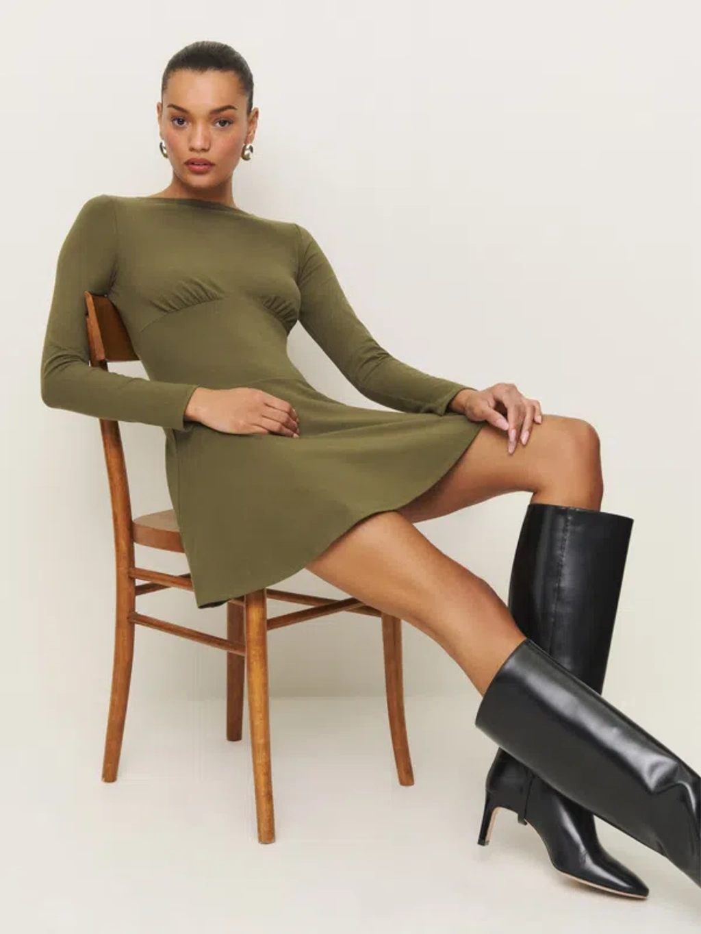 Reformation Melissa Knit Dress In Dark Olive