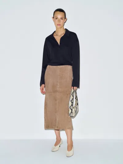 Reformation Mellen Polo Knit Top Black Large In Brown