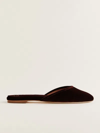 Reformation Melly Flat Mule In Dark Cherry Velvet