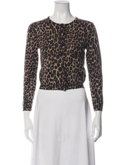 Pre-owned Reformation Merino Wool Animal Print Top In Brown