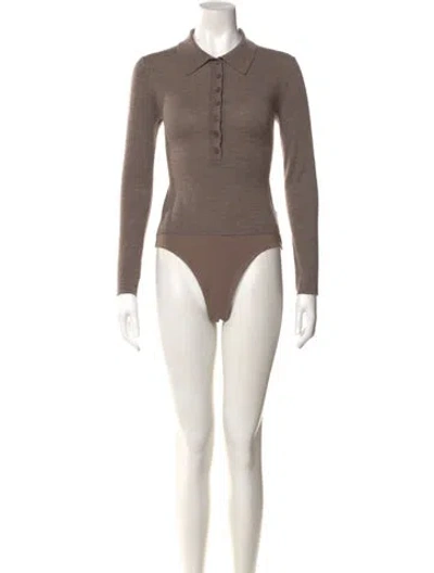 Pre-owned Reformation Merino Wool Long Sleeve Bodysuit In Brown