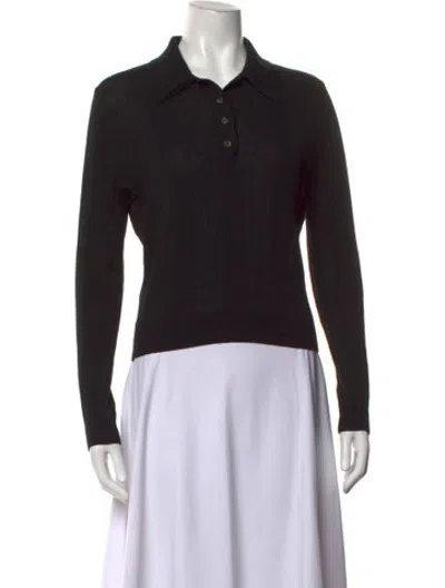 Pre-owned Reformation Merino Wool Long Sleeve Polo In Black