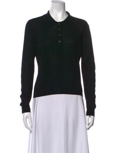 Pre-owned Reformation Merino Wool Long Sleeve Polo In Black