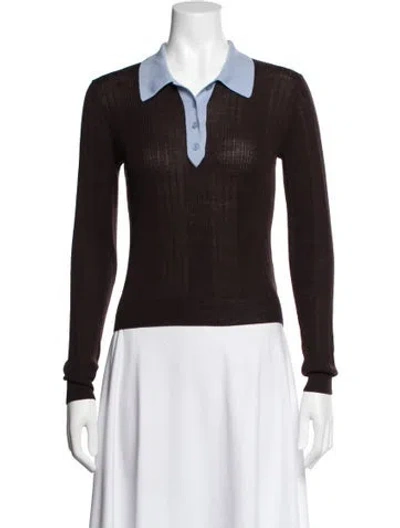 Pre-owned Reformation Merino Wool Long Sleeve Polo In Brown
