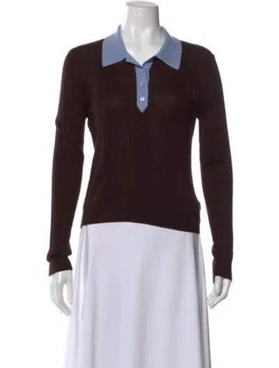 Pre-owned Reformation Merino Wool Long Sleeve Polo In Brown