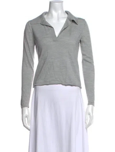 Pre-owned Reformation Merino Wool Long Sleeve Polo In Grey