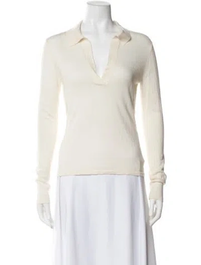 Pre-owned Reformation Merino Wool Long Sleeve Polo In Neutral