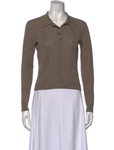 Pre-owned Reformation Merino Wool Long Sleeve Polo In Neutral