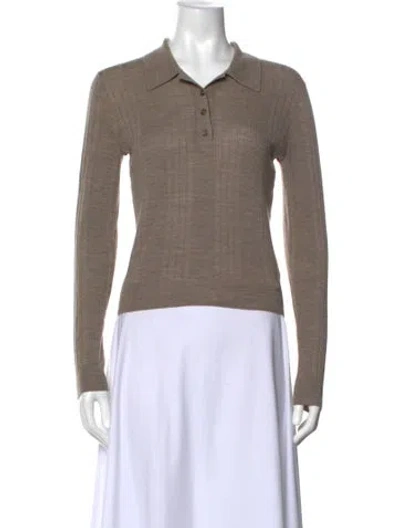 Pre-owned Reformation Merino Wool Long Sleeve Polo In Neutral