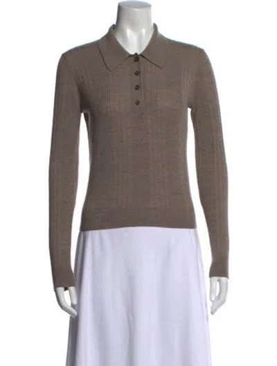 Pre-owned Reformation Merino Wool Long Sleeve Polo In Neutral