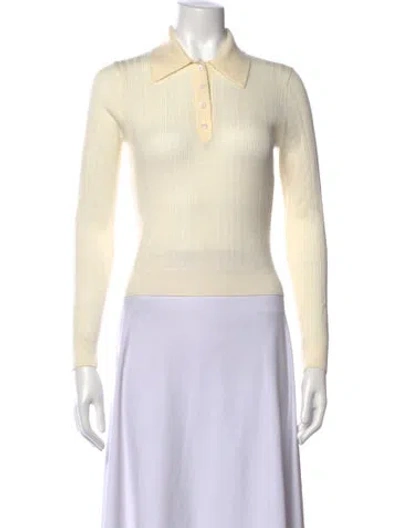 Pre-owned Reformation Merino Wool Long Sleeve Polo In Neutrals