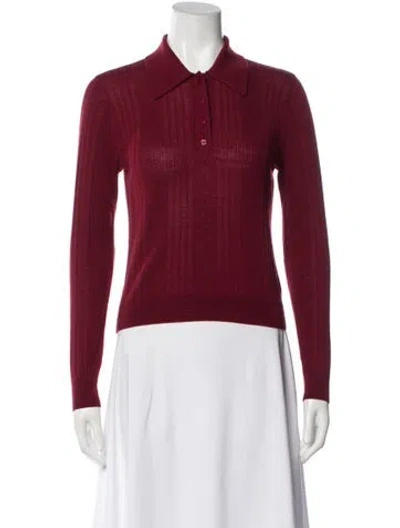 Pre-owned Reformation Merino Wool Long Sleeve Polo In Red