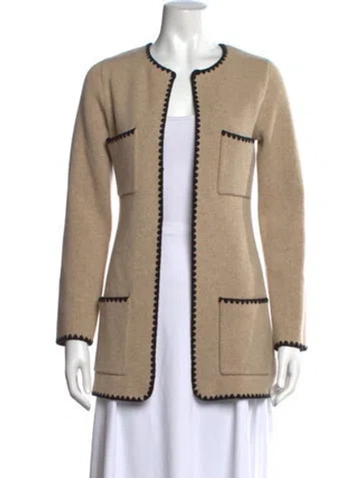 Pre-owned Reformation Merino Wool Open Front Sweater In Neutral