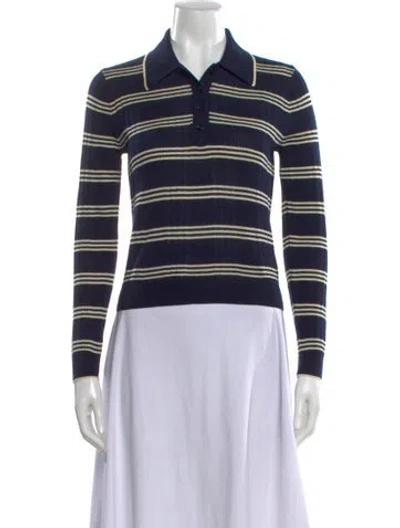 Pre-owned Reformation Merino Wool Striped Polo In Blue