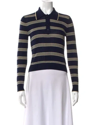 Pre-owned Reformation Merino Wool Striped Polo In Blue