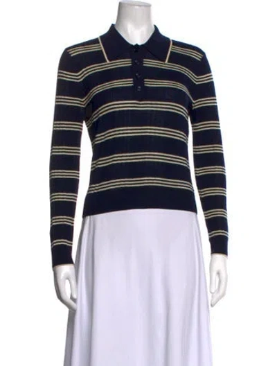 Pre-owned Reformation Merino Wool Striped Polo In Blue