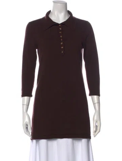 Pre-owned Reformation Merino Wool Three-quarter Sleeve Polo In Brown