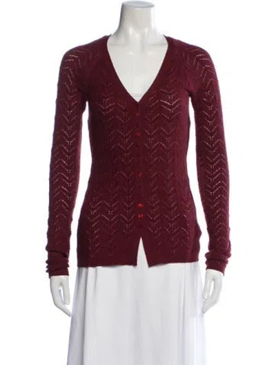 Pre-owned Reformation Merino Wool V-neck Sweater In Burgundy