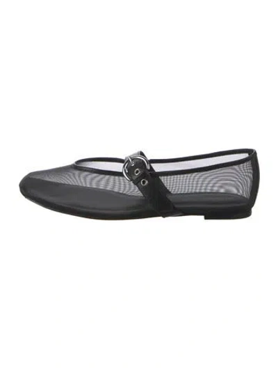 Pre-owned Reformation Mesh Mary Jane Flats In Black