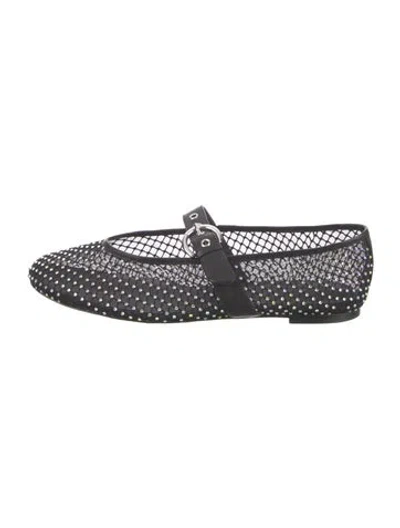Pre-owned Reformation Mesh Polka Dot Print Mary Jane Flats In Black