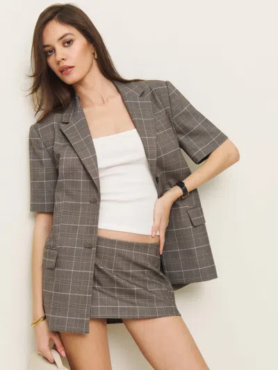 Reformation Mia Skort In Brown Plaid