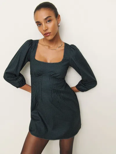 Reformation Miara Dress In Dark Slate Check