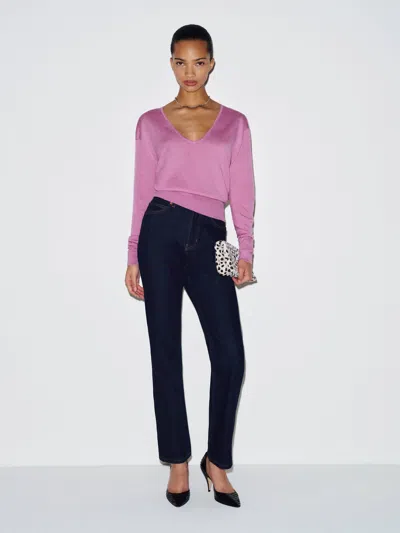 Reformation Micah V-neck Sweater Top Purple Large