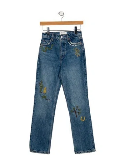 Pre-owned Reformation Mid-rise Straight Leg Jeans In Blue