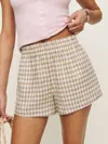 Reformation Mila Linen Short In Dunes Check
