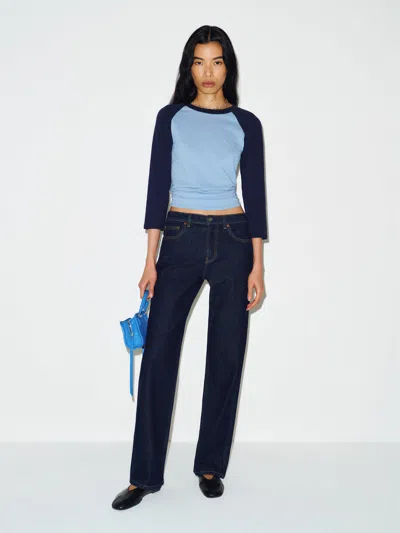 Reformation Miles Stretch Mid Rise Straight Leg Jeans Blue 23 In Multi