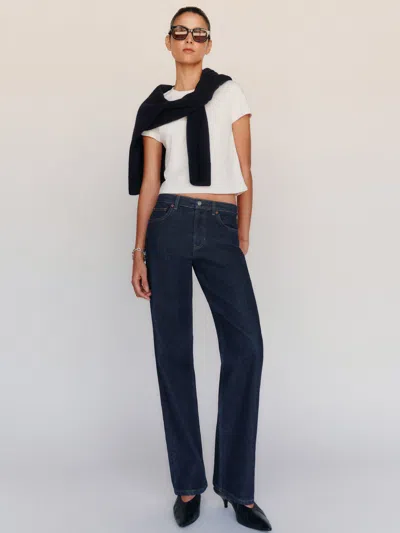 Reformation Miles Stretch Mid Rise Straight Short Leg Jeans Blue 26s