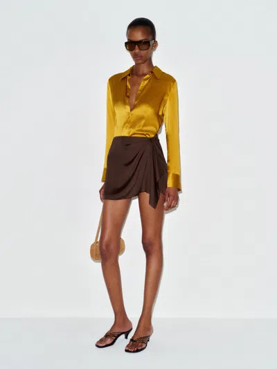 Reformation Milla Silk Skirt Brown 8
