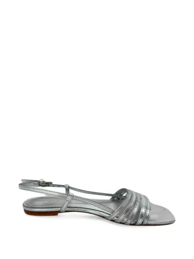 Pre-owned Reformation Millie Lattice Leather Sandals In Silver