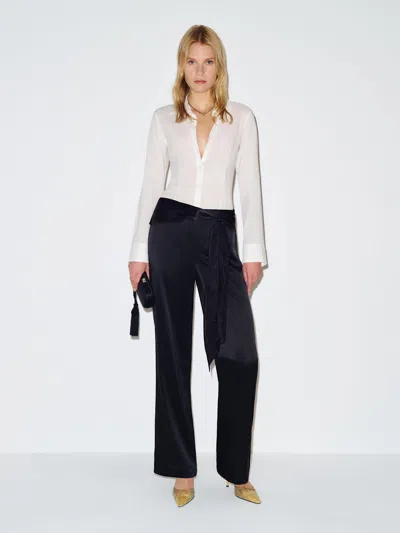 Reformation Mina Satin Tie Pant Black 0 In Noir