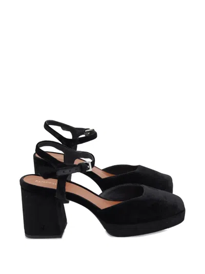 Pre-owned Reformation Mirasol Platform Velvet Pumps In Black