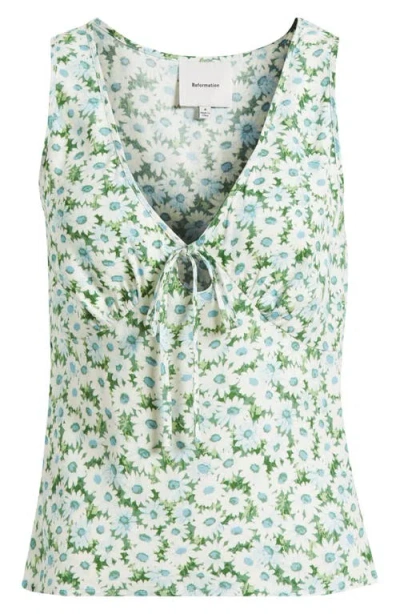 Reformation Miri Keyhole Babydoll Top In Green
