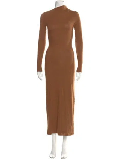 Pre-owned Reformation Mock Neck Long Dress In Brown