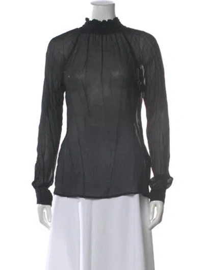 Pre-owned Reformation Mock Neck Long Sleeve Blouse In Black