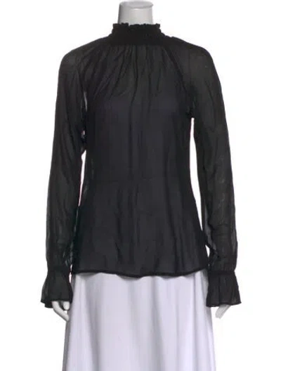 Pre-owned Reformation Mock Neck Long Sleeve Blouse In Black