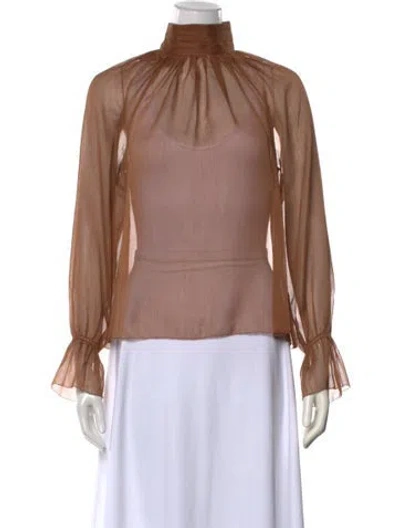 Pre-owned Reformation Mock Neck Long Sleeve Blouse In Brown