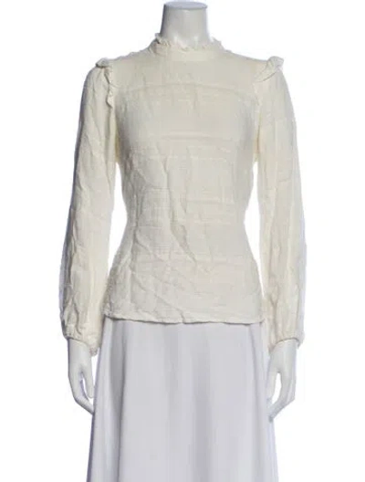 Pre-owned Reformation Mock Neck Long Sleeve Blouse In Neutral
