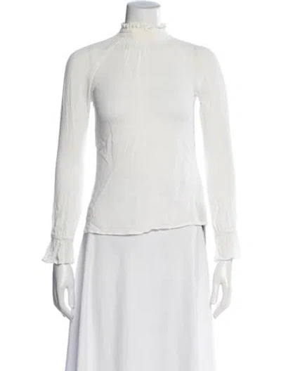Pre-owned Reformation Mock Neck Long Sleeve Blouse In Neutrals