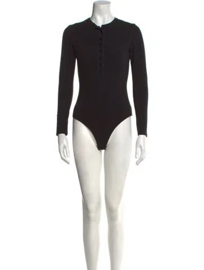 Pre-owned Reformation Mock Neck Long Sleeve Bodysuit In Black