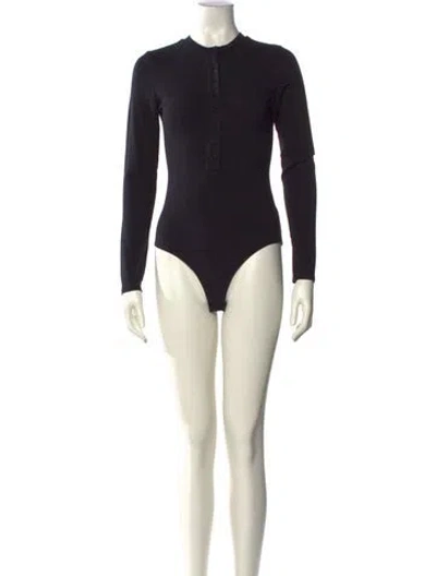 Pre-owned Reformation Mock Neck Long Sleeve Bodysuit In Black